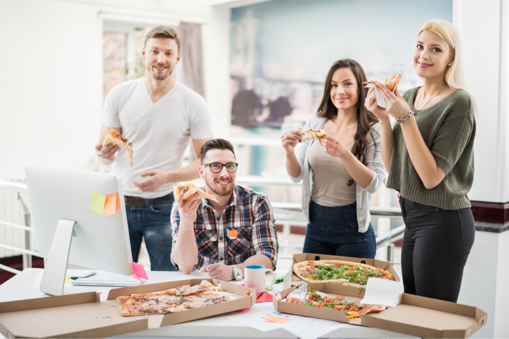 employees eating at office