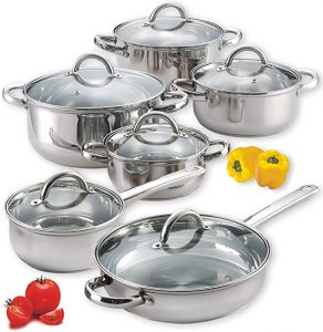 COOK N HOME STAINLESS STEEL 12-PIECE COOKWARE SET