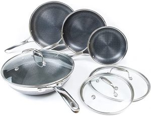 HEXCLAD HYBRID STAINLESS STEEL 7-PIECE COOKWARE SET