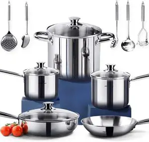 HOMICHEF NICKEL-FREE STAINLESS STEEL 14-PIECE COOKWARE SET